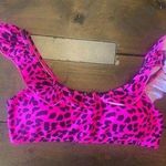 Cabana Del Sol women's  pink neon cheetah print ruffle trim bikini top size large Photo 0