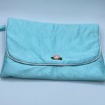 Vintage padded intimates bag. Satin with rose decor. Blue Photo 0