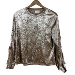 MELLODAY Crushed Velvet Top Womens S Taupe Long Sleeve Ruched Whimsigoth Soft Photo 2