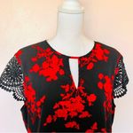SheIn Curve Black & Red Lace Floral Shoet Sleeve Blouse. Photo 3