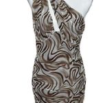 superdown Kasey Mesh Mini Dress in Brown Cut Out One Shoulder Womens Size XL Photo 0