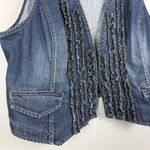 Chico's Denim Vest Women 3 US XL Blue Dark Wash Ruffle Western Princess Cut Boho Photo 4