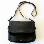 Fossil Peyton Large Double Flap Crossbody Black Leather and Suede Bag Purse Key Photo 10