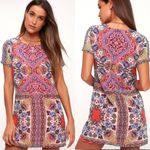 Lulus Sangria Coral Pink Tile Print Shift Dress in Multi‎ Size Extra Small Photo 7