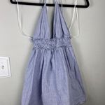 ZARA Blue Striped Halter Mini Dress XS | Blogger Favorite Smocked Waist Seersuck Photo 0