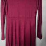 Wine Red Long Sleeve Fit & Flare Dress Women’s XXL Ruffle Neck Ribbed Knit Photo 4
