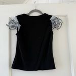 Milk & Honey Black & White Short Sleeve Organza Floral Embroidered Knit Top S Photo 4