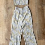 Paper Crane  Smocked Crop Top & Wide Leg Pants Set Yellow Gray Print XS boho  Photo 0