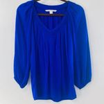 Diane Von Furstenberg  Cahil Cobalt Blue Long Sleeve V-Neck Silk Blouse Size 2 Photo 2