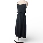 Theory Black Midi Ribbed Waistline Silk Dress Photo 2
