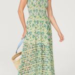 Solid & Striped Kennedy Green Floral Smocked Laser Cut Sleeveless Midi Dress XS Photo 0
