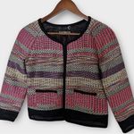 Yoana Baraschi Tweed Jacket Blazer Size 2 Multicolor Striped Zip Front Cropped Photo 1