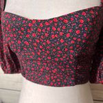 ZARA Red & Black Floral Puff Sleeve Sweetheart Crop Top Photo 4