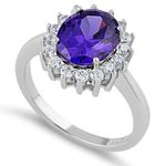 Sterling Silver SIZE 7 925  Dark Violet Oval CZ Ring Photo 0