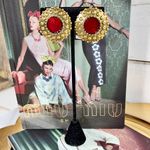 Miu Miu Gold & Red Enamel Textured Clip-On Earrings Photo 5
