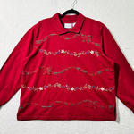 Alfred Dunner Christmas Florals Plaid Bow Red Knit Polo Sweater Women’s Large Photo 0