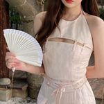 Chinese Pastel Pink Cottagecore Balletcore Y2K Floral Lace Halter Crop Top Size XS Photo 3