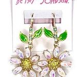 Betsey Johnson  Iridescent Stone FLOWER EARRINGS 2.5" Dangle Drop Daisy Flowers Photo 0