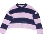 Aerie Women's Medium Striped Pullover Sweater Purple Navy Long Sleeve Cozy Knit Photo 1