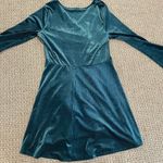 EXPRESS Dress Womens Large Blue Crushed Velvet Surplice Fit & Flare Long Slv Photo 3