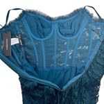 Dolce & Gabbana  Petrol Blue Ruched Lace Bustier Dress Photo 6
