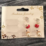 Elegant Red and Pearl Earrings Set Photo 0