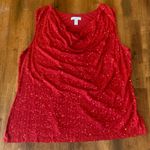 Charter Club  Top 1X Sparkling Red Sleeveless Cowl Neck Drape Blouse Photo 0