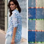 Anthropologie Pilcro Cate Blue Tie-Dye Neon Plaid Button Down Top Size Small Photo 1