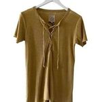 Chaser Marigold LACE UP HI LO RIB TEE Bohemian Women’s Short Sleeves Top SZ M Photo 0