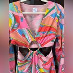 Anthropologie Groovy cutout mini dress long sleeve balloon o-ring bamboo go go satin go out Photo 4