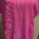 Johnny Was  Pink Embroidered Cutwork Tunic Top Size M‎ Boho Floral Eyelet Resort Photo 2