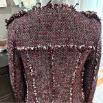 ZARA Basic Tweed Longline Coat Jacket XS Black Red Fringe Bouclé Photo 7