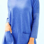 Lilly Pulitzer Cobo Boatneck Sweater LARGE Heather Coastal Blue Oversized Boho Photo 0