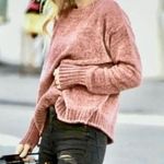Cynthia Rowley  Blush Pink Chenille Rolled Hem Boxy Crew Neck Pullover Sweater  L Photo 6