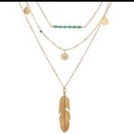 Boutique Boho Gold Turquoise Bar Layered Feather Necklace‎ Photo 1