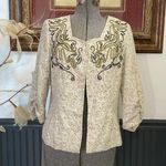 Coldwater Creek Beaded Scroll Embroidered Cream Open Ruched Jacket - Sz 10P 💚🎀 Photo 0