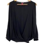 Vince Camuto Black Peekaboo Sleeve Draped Wrap Blouse Photo 0