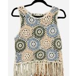 Francesca's Kassandra Crochet Fringe Sweater Tank Pastel Granny Square Size M Photo 1