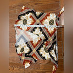 Eye Candy  Geometric Wrap Blouse in Black, Brown, and Gold Photo 1