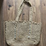 NWOT BTB Los Angeles Woven Straw Sand Lisbeth Pearl Tote Tan Photo 2