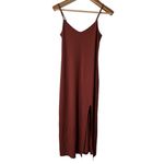 Abercrombie & Fitch v-neck ribbed slit tank dress in a reddish rust paprika Photo 2