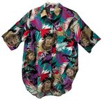 Vintage Just Four Button Shirt Women’s Size XL Lions Palm Floral Funky Unique Purple Photo 0