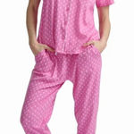 NWT Karen Neuburger Notch Collar 2Piece Slim Leg Pajama Set White Pink Geometric Size M Photo 0