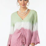 Cato Pink Green & White Ombre Striped Peasant Boho Blouse Top L Photo 0