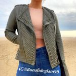 Nour Hammour Erin army green studded leather Biker jacket size FR 36 US 2 4 XS S Photo 17