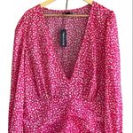 Pretty Little Thing  Pink Leopard Ruched Plunge Bodycon Plus Dress NWT Photo 3