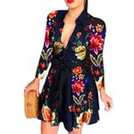 Women Floral Printed Casual Button Down Belted Blouse Dress SMALL Multi Photo 0