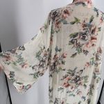 Band of Gypsies Women's Floral Sheer Open Front Kimono Duster Cream Pink Small Photo 6