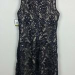 Taylor Dress 4 Black Floral Lace Mesh Illusion Sequin Texture Cocktail Party New Photo 3