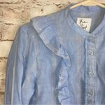 The Shirt by Rochelle Berens Ruffle Striped Shirt Size Small Blue Photo 2